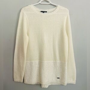 Picadilly Canada Cream Sweater Size XS Sequin Hem Metallic Knit Feminine Holiday